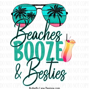 Strände, Alkohol & Besties - Teal PNG Digitale Datei