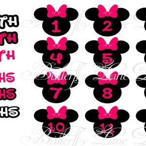 Mouse Head Baby Milestone , Fille, 12 mois, imprimer et couper.  SVG, Fichier uniquement