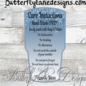 Blue Glitter Drip Tumbler Care Cards, Care Instructions PRINT AND CUT_PNG File