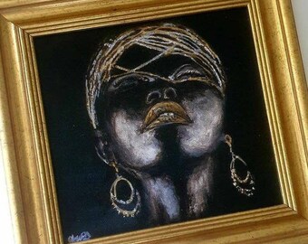 Framed Golden Woman Art Original by RosieIsabelArt  signed with COA Female figurative Dark Boudoir