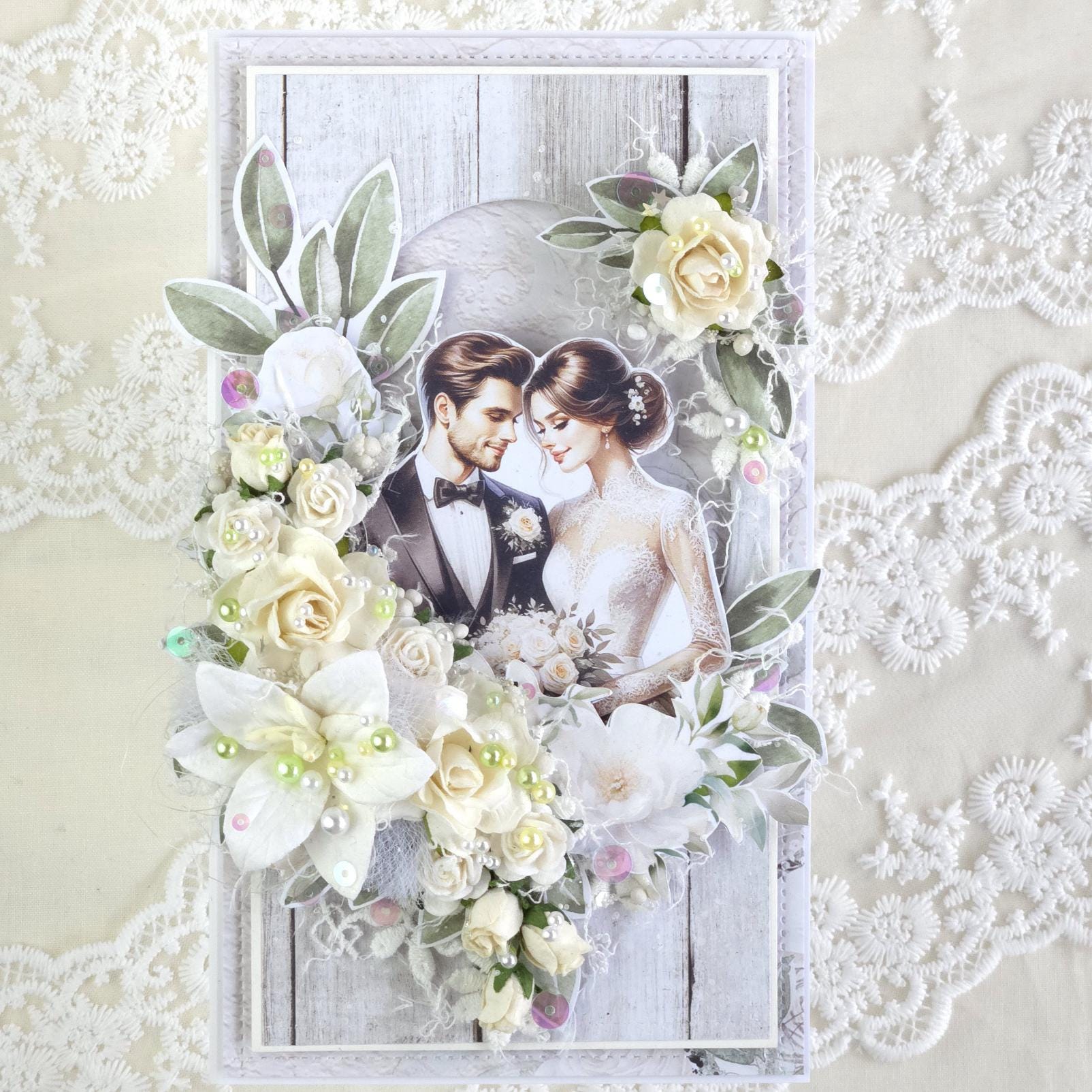 Wedding Couple Card | Handmade Elegant Greeting | 3D Floral ...