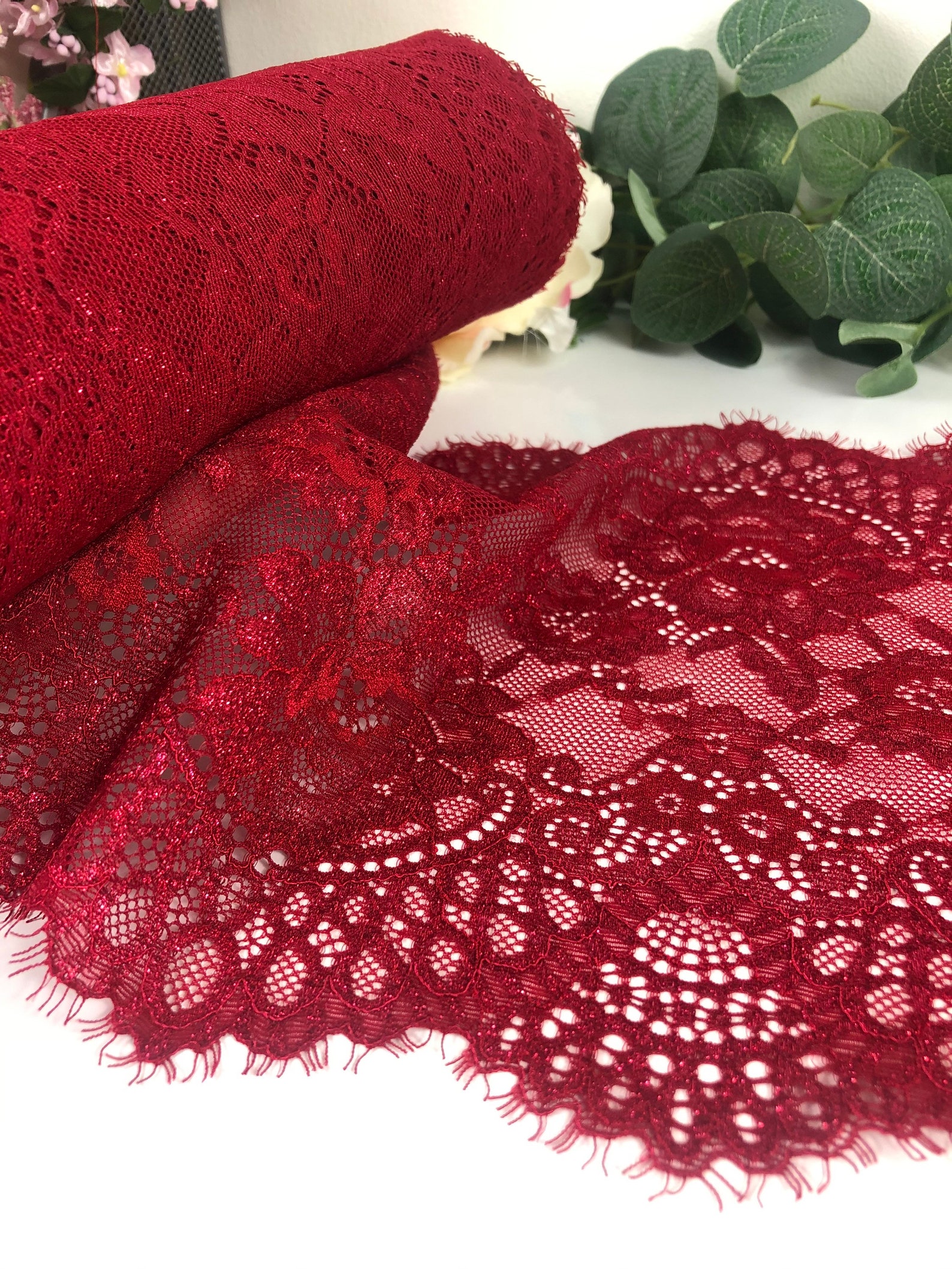 Red Lurex Metallic Galloon Lace Fabric 23cm/ 9 Lingerie - Etsy UK