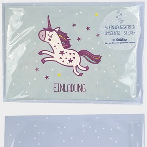 4 Einhorn-Einladungskarten + Umschläge: Geburtstag