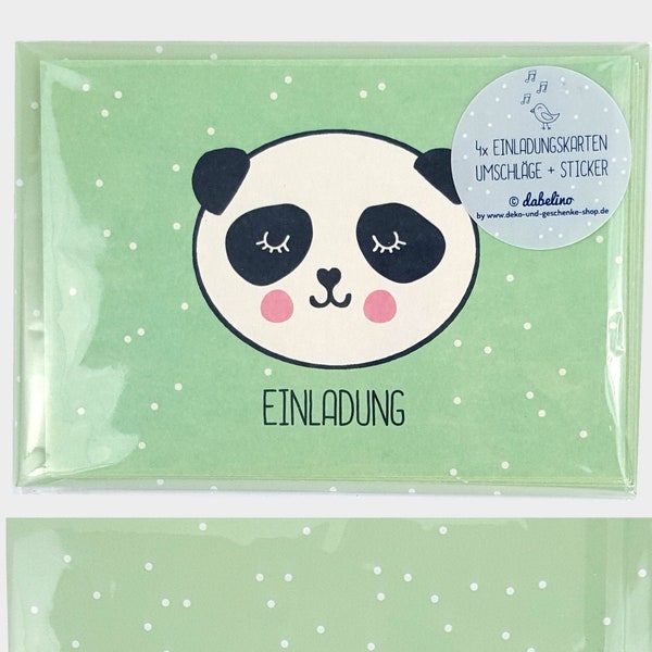 4 Panda-Einladungskarten + Umschläge: Geburtstag