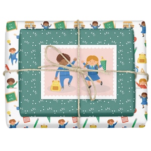 Einschulung Geschenkpapier: Schulkind (Mädchen, Jungen) - 4 Bögen + Karte zum Schulanfang