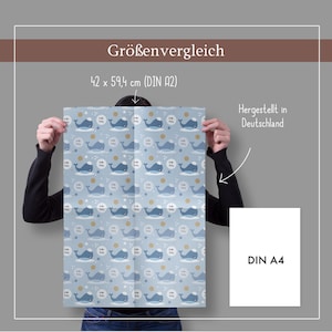 4x Geschenkpapier: Baby Junge / Wal zur Geburt, blau inkl. Geschenkanhänger Öko, Recyclingpapier, zweifarbig, Bogen afbeelding 3