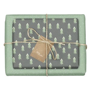 Geschenkpapier Weihnachten / Tanne mit Schnee: 4x Bögen + 4 Anhänger (öko, umweltfreundlich, Tannenbaum, grün, schwarz, Kinder + Erwachsene)