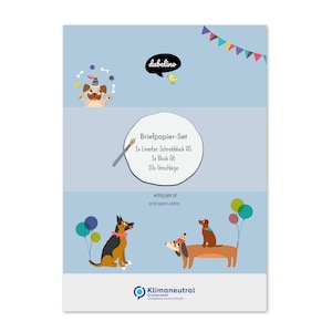 Hunde Briefpapier Set für Kinder (Mops, Dackel & Co.): DIN A5 liniert, 10 Umschläge + Malblock | (für Mädchen, Jungen, Schreibanfänger)