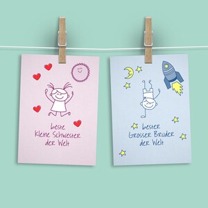 Kleine Schwester + Großer Bruder Glückwunschkarten-Set zur Geburt (öko, recycling-papier)