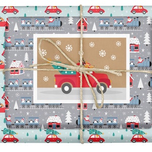 Geschenkpapier Set Weihnachten Kinder: Zug / Auto - 4x Bögen + 1x Weihnachtskarte (Öko, Recyclingpapier, nachhaltig, Bogen)