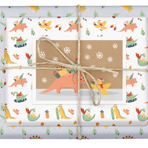 Geschenkpapier Set Weihnachten Kinder: Dinosaurier - 4x Bögen + 1x Weihnachtskarte (Öko, Recyclingpapier, nachhaltig, Bogen)