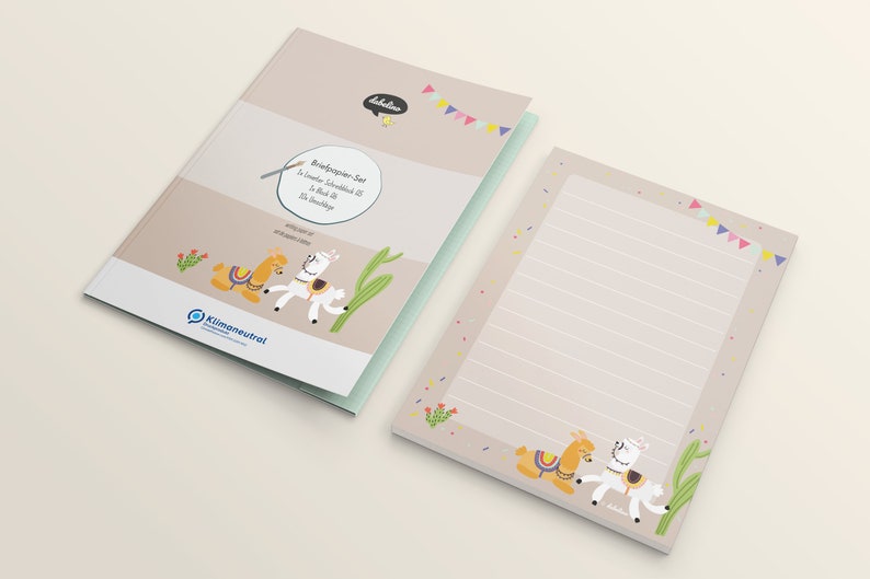 Lama stationery set for children: A5 lined, 10 envelopes, 1 painting block incl. stationery folder for girls, boys, beginners image 4