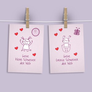 Kleine Schwester + Große Schwester Glückwunschkarten-Set zur Geburt (Öko, Recycling-papier)