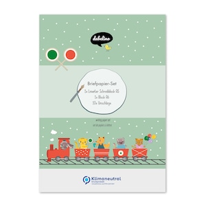 Eisenbahn-Briefpapier-Set für Kinder: A5 liniert, 10 Umschläge, 1 Malblock inkl. Briefpapier-Mappe (für Jungen, Mädchen, Schreibanfänger)
