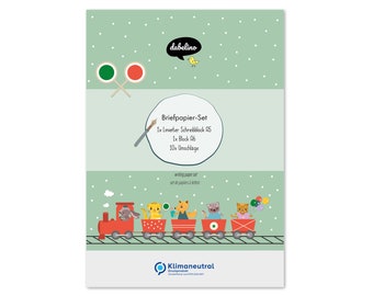 Railway stationery set for children: A5 lined, 10 envelopes, 1 painting pad incl. stationery folder (for boys, girls, beginners)