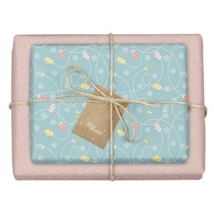 Carta da regalo natalizia / guanti, blu, rosa: 4 fogli + 4 etichette (per bambini, ragazzi, ragazze, ecologiche, rispettose dell'ambiente)