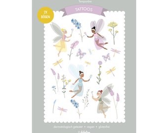 Children's Tattoo Set: Fairies (temporary adhesive tattoos, birthday girls, school bag advent calendar filling, trifles)