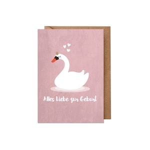 Karte zur Geburt: Schwan (Baby Mädchen, rosa) | Recyclingpapier