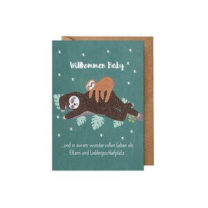 Karte zur Geburt: Faultier (Baby, Junge, Mädchen, unisex, grün | Recyclingpapier