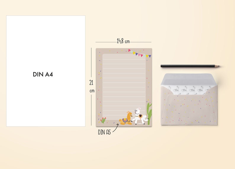 Lama stationery set for children: A5 lined, 10 envelopes, 1 painting block incl. stationery folder for girls, boys, beginners image 5