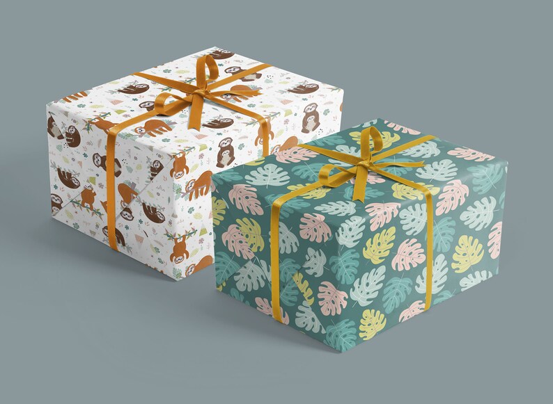 4x sloth wrapping paper sheets + 4x gift tags image 3