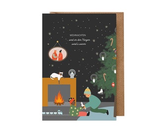 Christmas card kids + cat (extraordinary, colorful, BIPoC, diversity, sustainable, design card Christmas with envelope, modern, saying)