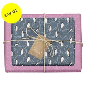 B-stock: carta da regalo natalizia/pinguini, nero, viola - 4 fogli + 4 etichette (eco, rispettosa dell'ambiente, per bambini + adulti)