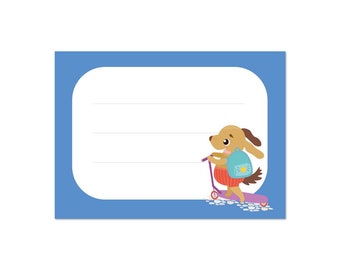 Schoolboek labels (10 of 20 pc's) / stickers: hond (blauw, jongen, schooltas, cadeau voor het onderwijs)