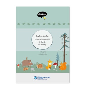 Kinder-Briefpapier-Set: Waldtiere (Fuchs, Eichhörnchen) A5, liniert, mit Umschlägen + A6 Malblock, für Jungen und Mädchen