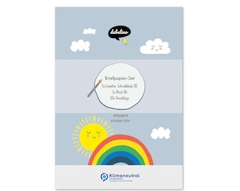 Regenbogen-Briefpapier-Set für Kinder: A5 Schreibblock liniert, 10 Umschläge, A6 Malblock (inkl. Briefpapier-Mappe) | Jungen, Mädchen, bunt
