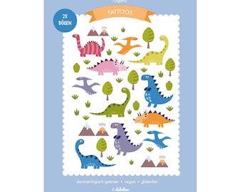 Kinder Tattoo Set: Dinosaurier (temporäre Klebetattoos, Dino Geburtstag Mitgebsel Jungen, Schultüte Adventskalender Füllung Kleinigkeiten)