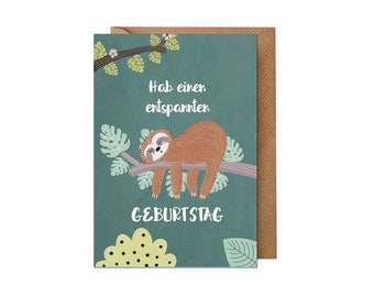 Birthday card: sloth (for children and adults) | Recycled paper