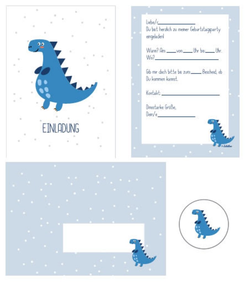 4x Dinosaurier-Einladungskarten-Set : Geburtstag Bild 4