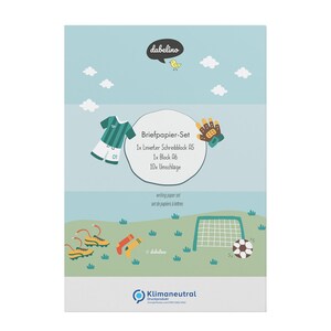 Set di cancelleria a tema calcio per bambini: DIN A5 a righe, 10 buste + blocco da disegno | (per ragazzi o ragazze, principianti)