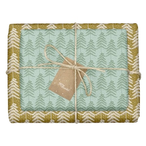 Carta da regalo Natale / abete, verde: 4x fogli + 4x etichette (semplici, moderne, ecologiche, rispettose dell'ambiente, nobili, per adulti)