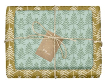 Wrapping paper Christmas / fir tree, green: 4x sheets + 4x tags (simple, modern, eco, environmentally friendly, noble, for adults)