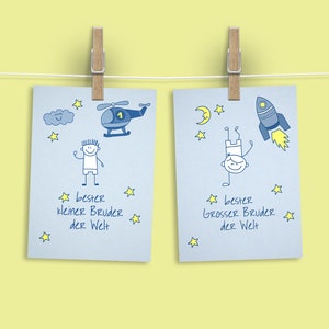 Kleiner Bruder + Großer Bruder Glückwunschkarten-Set zur Geburt (Öko, Recycling-Papier)