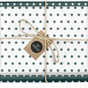 4x Carta da regalo natalizia verde bianca + etichette: stelle, eco, carta riciclata