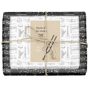 Geschenkpapier Set: Musik-Instrumente/ Notenblatt für Musiker - 4 Bögen + 1 Postkarte (Recycling, nachhaltig, Klavier, Gitarre, Geburtstag)