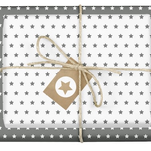 Geschenkpapier Sterne, grau-weiß: Set 4 Bögen + 4 Geschenkanhänger (Recycling, nachhaltig, Weihnachten, Geburtstag, edel, modern, designer)