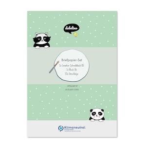 Panda-Briefpapier-Set für Kinder: A5 liniert, 10 Umschläge, 1 Malblock inkl. Briefpapier-Mappe (für Mädchen, Jungen, Schreibanfänger, grün)