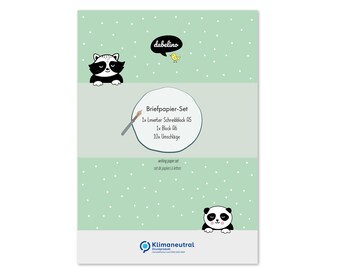 Panda-Briefpapier-Set für Kinder: A5 liniert, 10 Umschläge, 1 Malblock inkl. Briefpapier-Mappe (für Mädchen, Jungen, Schreibanfänger, grün)