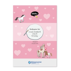 Pferde-Briefpapier-Set für Kinder: DIN A5 liniert, 10 Umschläge + Malblock, inkl. Mappe | (für Mädchen, Jungen, liniert, Schreibanfänger)