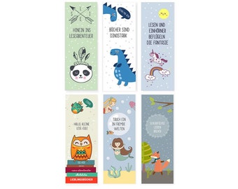 Set of 6 animal bookmarks for children (party favors)