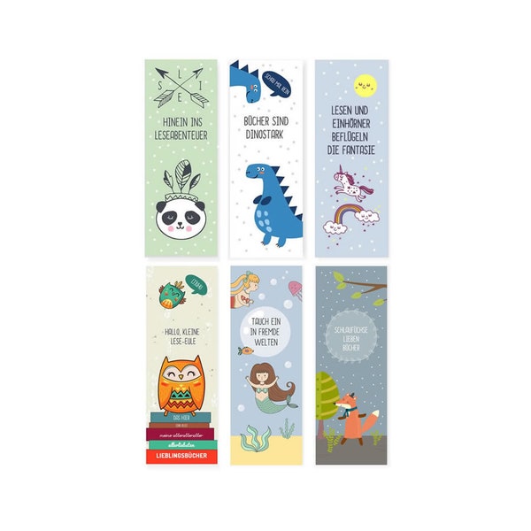 6er Set Tiere-Lesezeichen für Kinder (Mitgebsel)