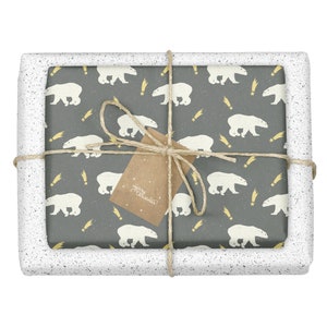 Carta da regalo Natale / orso polare, nero, bianco: 4x fogli + 4x etichette (eco, ecologica, per bambini + adulti, pois)