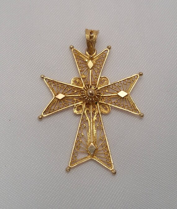 Gold filigree vintage cross 18k, Gold filigree cro