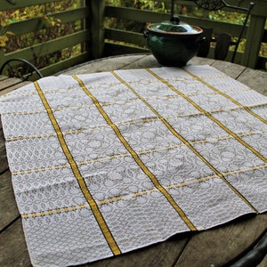 Linen grey yellow hand woven tablecloth piece table linen House warming gift