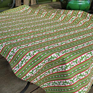 Green vintage tablecloth Christmas red white cotton square table linen