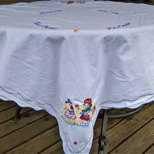 White vintage tablecloth Easter decor cotton square table linens home